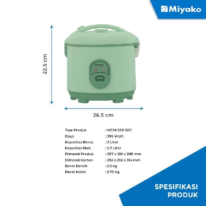 Miyako Rice Cooker Magic Warmer Plus MCM-559 2 Liter - MCM559 SBC